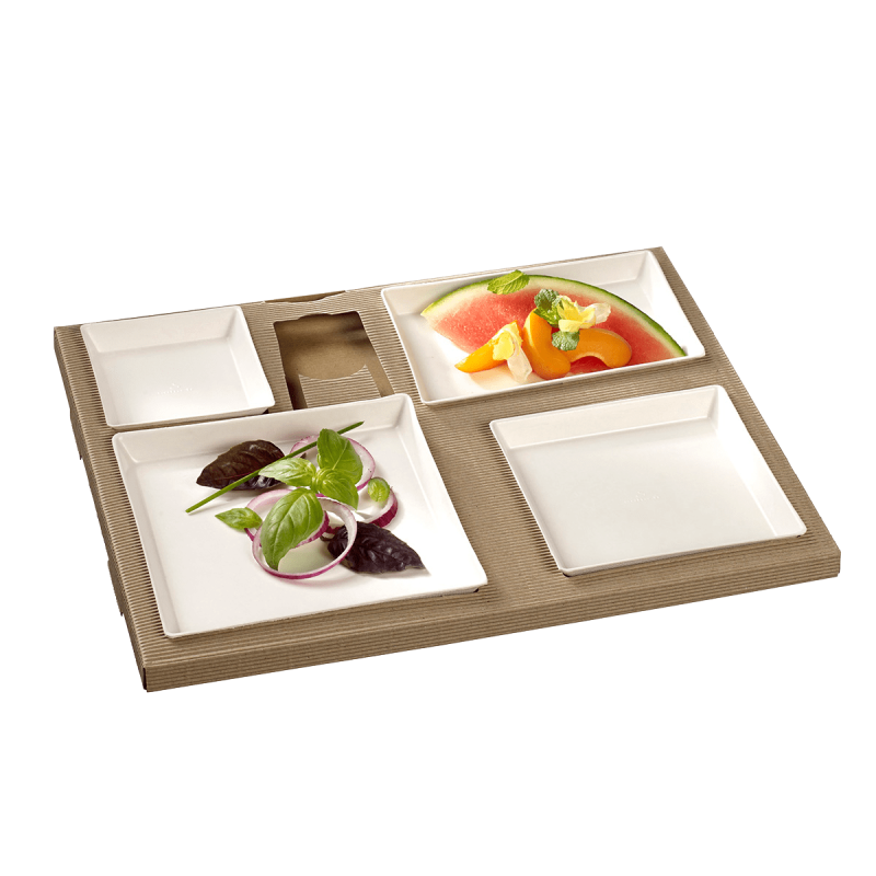 Kit plateau-repas Polaris vaisselle Quartz blanche + couvercle