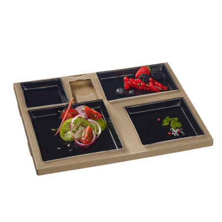 Kit plateau-repas Polaris vaisselle Quartz noire laminée + couvercle