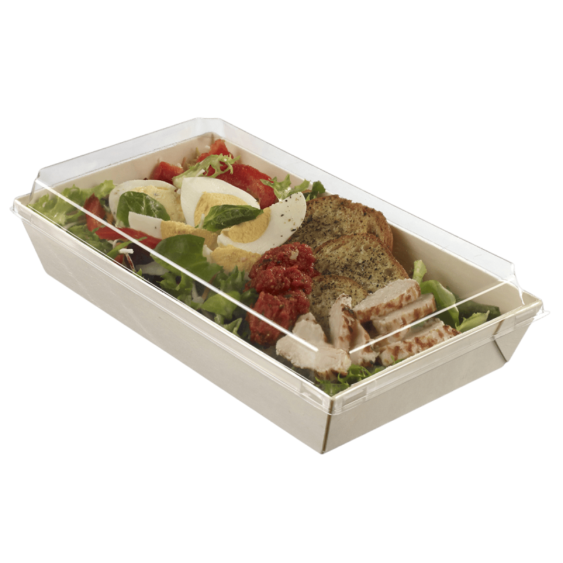 Barquette bois avec lamination + couvercle OPS 700 ml