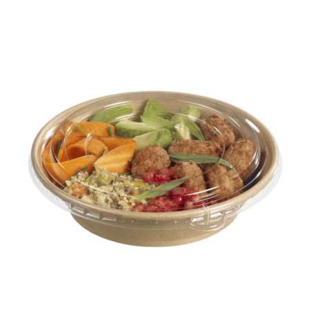 Saladier conique 750 ml Ecokraft + couv. PET anti buée x25
