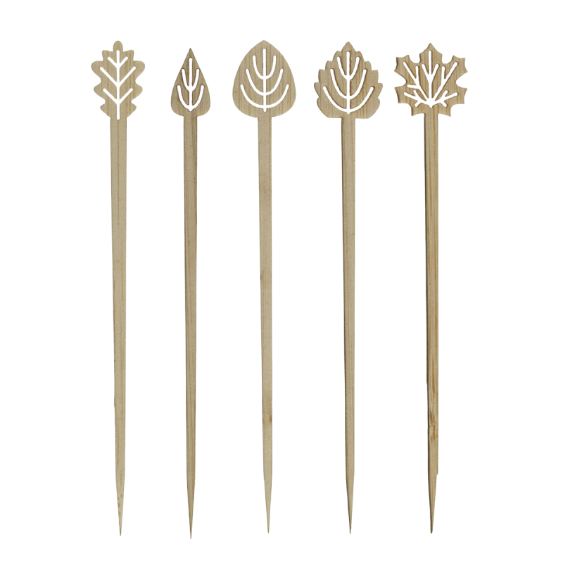 Piques Feuilles en bambou, 5 modèles panachés par 200 Piques Feuilles en bambou, 5 modèles panachés par 200