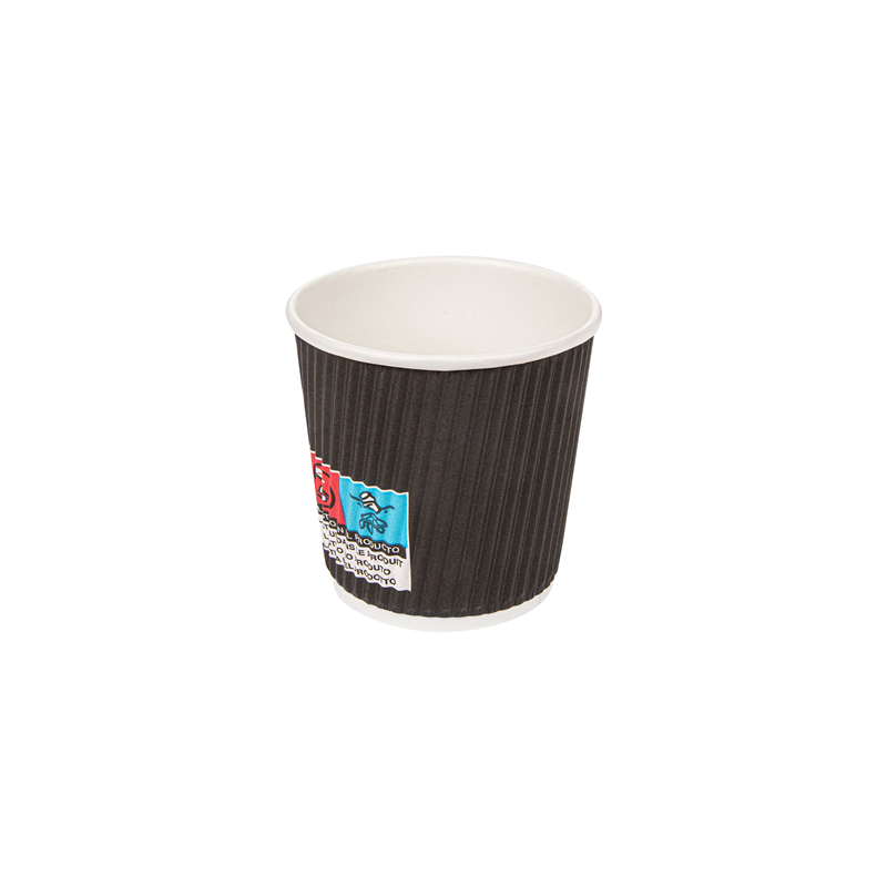 GOBELETS BOISSONS CHAUDES DOUBLE PAROI ONDULÉ 120 ML 230 + 250 + 18 PE G/M2 Ø6,2/4,5x6 CM NOIR CARTON (1000 UNITÉ)
