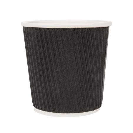 GOBELETS BOISSONS CHAUDES DOUBLE PAROI ONDULÉ 120 ML 230 + 250 + 18 PE G/M2 Ø6,2/4,5x6 CM NOIR CARTON (1000 UNITÉ)
