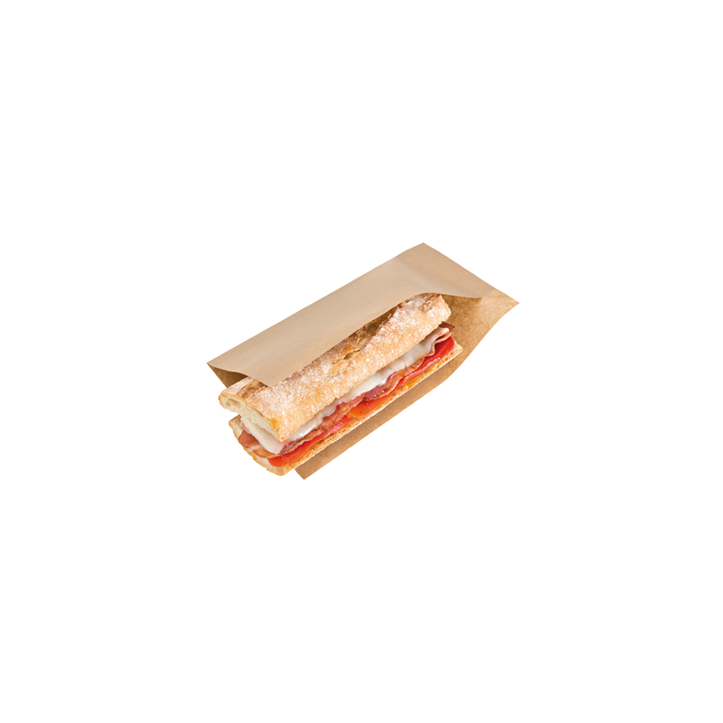 SACHETS OUVERTS BROCHETTES, HOT DOGS 'OPEN PACK' 35 G/M2 + 10 LDPE 25x13/10 CM NATUREL KRAFT (100 UNITÉ)