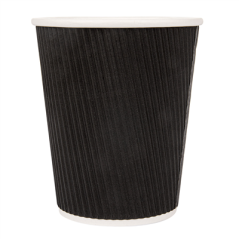 GOBELETS BOISSONS CHAUDES DOUBLE PAROI ONDULÉ 240 ML 280 + 250 + 18 PE G/M2 Ø8/5,6x9,2 CM NOIR CARTON (1000 UNITÉ)