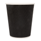 GOBELETS BOISSONS CHAUDES DOUBLE PAROI ONDULÉ 240 ML 280 + 250 + 18 PE G/M2 Ø8/5,6x9,2 CM NOIR CARTON (1000 UNITÉ)
