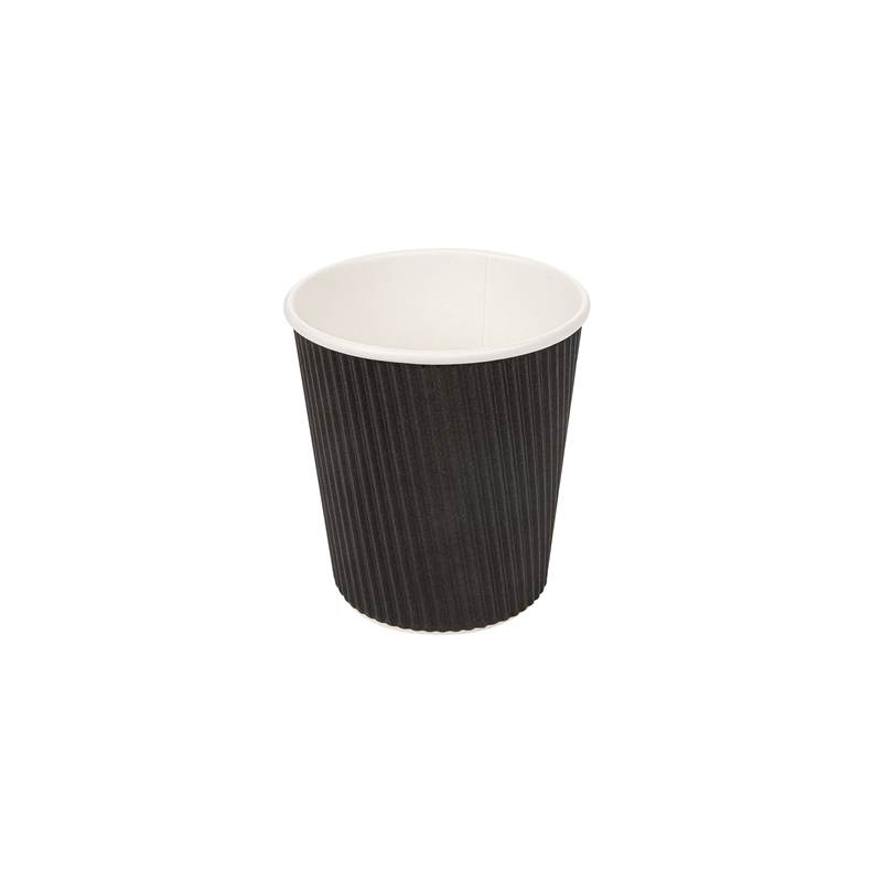 GOBELETS BOISSONS CHAUDES DOUBLE PAROI, ONDULÉ 180 ML 260 + 250 + 18 PE G/M2 Ø7,2/5,3x7,8 CM NOIR CARTON (1000 UNITÉ)