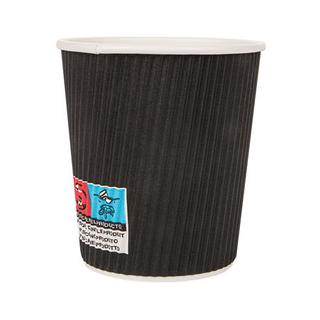 GOBELETS BOISSONS CHAUDES DOUBLE PAROI, ONDULÉ 180 ML 260 + 250 + 18 PE G/M2 Ø7,2/5,3x7,8 CM NOIR CARTON (1000 UNITÉ)