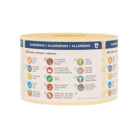 ÉTIQUETTES ADHESIVES ALLERGÈNES EN ROULEAU  7,5x5 CM PAPIER (500 UNITÉ)