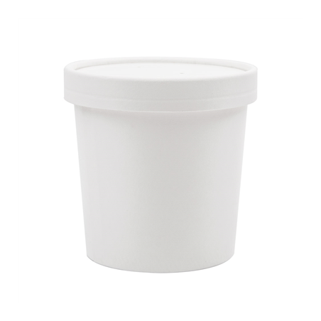 RÉCIPIENTS + COUVERCLES 360 ML - 12 oz 300 + 18 PE G/M2 Ø9/7,2x8,4 CM BLANC CARTON (250 UNITÉ)