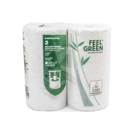 2 U. ROULEAUX CUISINE 2 PLIS 'FEEL GREEN' 24,5 G/M2 24,5 CM x 30 M BLANC PAPIER RECYCLÉ (1 UNITÉ)
