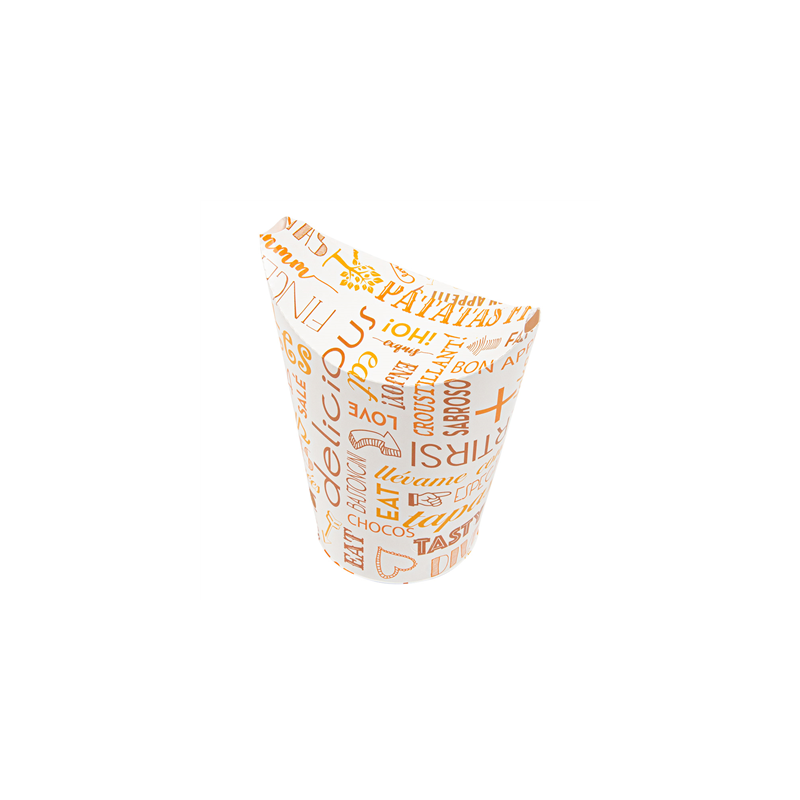 GOBELETS À FRITES AVEC FERMETURE 'PAROLE' 16 OZ - 480 ML 220 + 18PE G/M2 8,5x14 CM BLANC CARTON (50 UNITÉ)