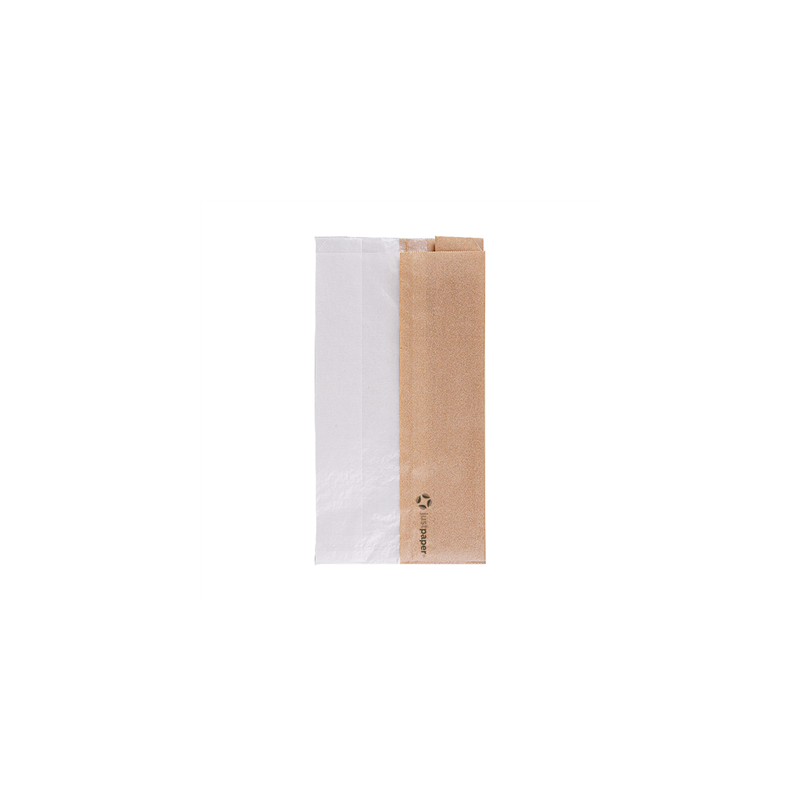 SACHETS POUR SANDWICHES AVEC FENÊTRE ECO 'CORNER WINDOW' 40 G/M2 14+8x26 CM NATUREL PARCH.INGRAISSABLE (250 UNITÉ)