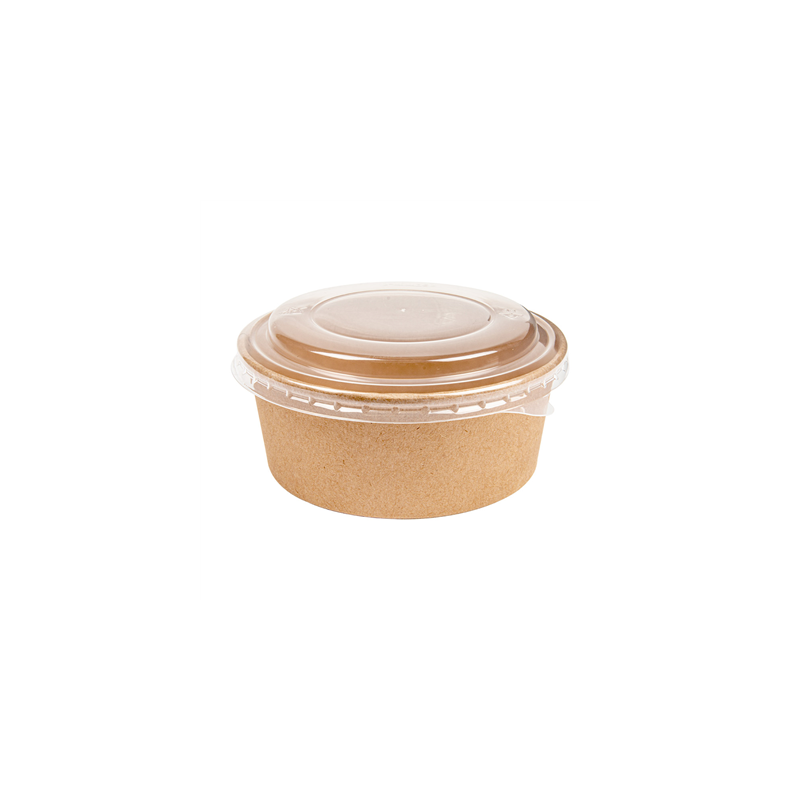 COMBO SALADIERS + COUVERCLES PET 750 ML - 25 oz 300 + 18 PE G/M2 Ø15/12,8x6 CM NATUREL KRAFT (200 UNITÉ)
