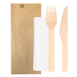 SET 3/1 FOURCHETTE, COUTEAU, SERVIETTE 'MAKAN'  16 CM NATUREL BOIS (100 UNITÉ)