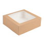 BOÎTES PÂTISSERIES AVEC FENÊTRE 'THEPACK' 240 G/M2 + OPP 28x28x10 CM NATUREL CARTON ONDULÉ NANO-MICRO (100 UNITÉ)