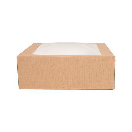 BOÎTES PÂTISSERIES AVEC FENÊTRE 'THEPACK' 240 G/M2 + OPP 28x28x10 CM NATUREL CARTON ONDULÉ NANO-MICRO (100 UNITÉ)