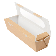 BOÎTES SANDWICH AVEC FENÊTRE - BAGUETTE 'THEPACK' 220 G/M2 + OPP 27,5x8x6,2 CM NATUREL CARTON ONDULÉ NANO-MICRO (200 UNITÉ)