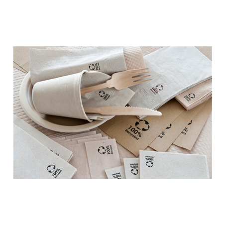 SERVIETTES ECOLABEL 1 PLI 'MINI SERVIS' 23 G/M2 17x17 CM NATUREL OUATE RECYCLÉE (9600 UNITÉ)