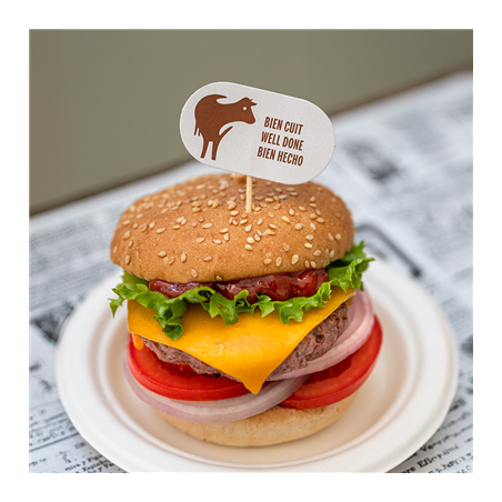 STEAK MARKER "BIEN CUIT"  8 CM BLANC BOIS (100 UNITÉ)