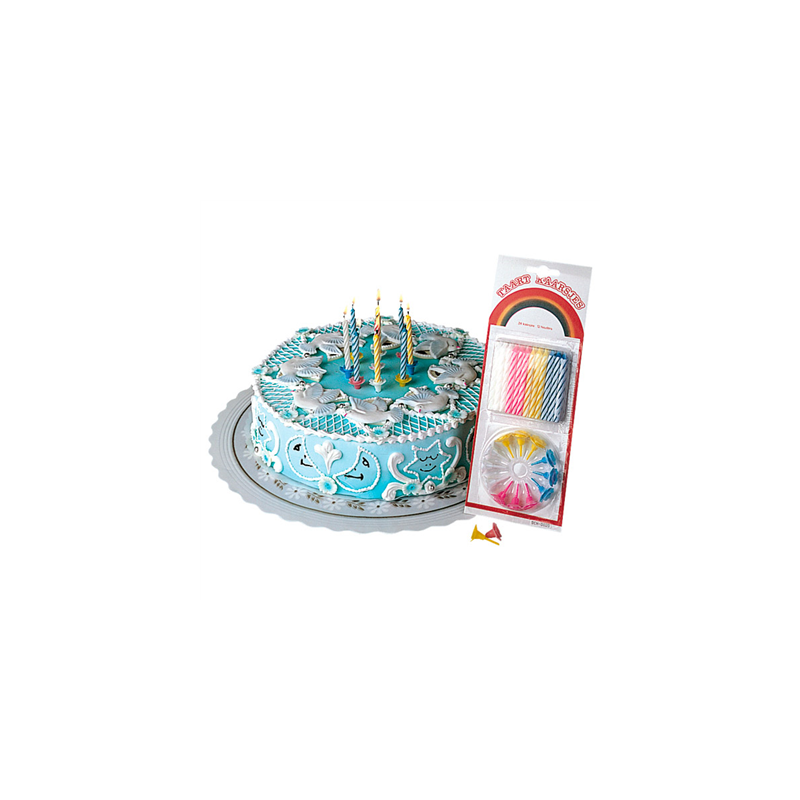 24 U. BOUGIES ANNIVERSAIRE + 12 SUPPORTS  8 CM ASSORTI CIRE (1 UNITÉ)