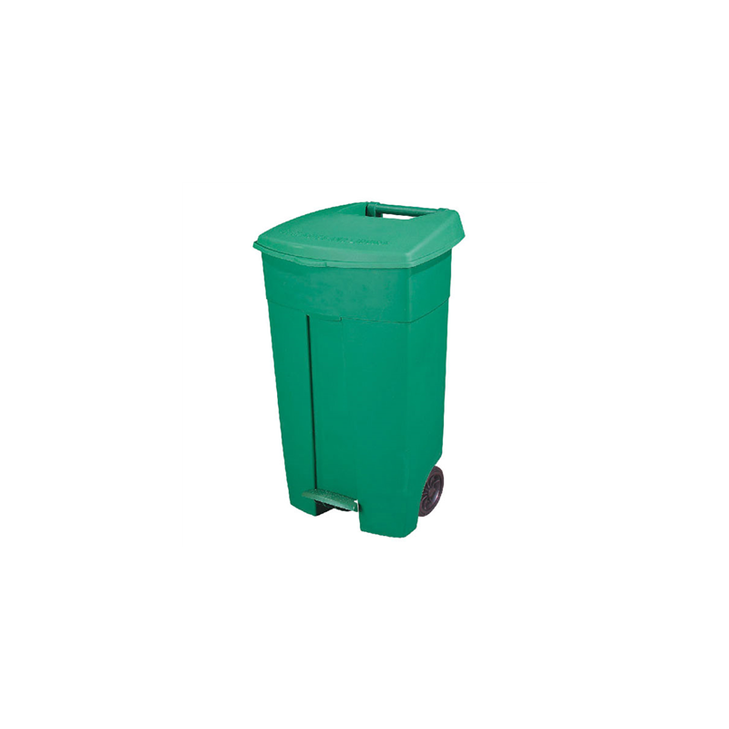 CONTENEUR AVEC COUVERCLE ET PÉDALE, 2 ROUES 130 L 55x37x84 CM VERT HDPE (1 UNITÉ)