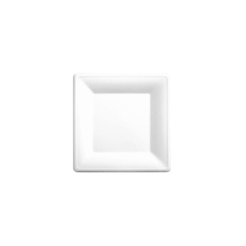 ASSIETTES CARRÉES 'BIONIC'  20x20x1 CM BLANC BAGASSE (500 UNITÉ)