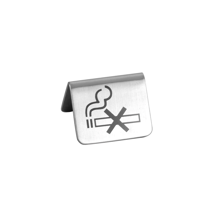 PLAQUE DE TABLE "DÉFENSE DE FUMER"  5,3x5x3,5 CM ARGENTE INOX (1 UNITÉ)