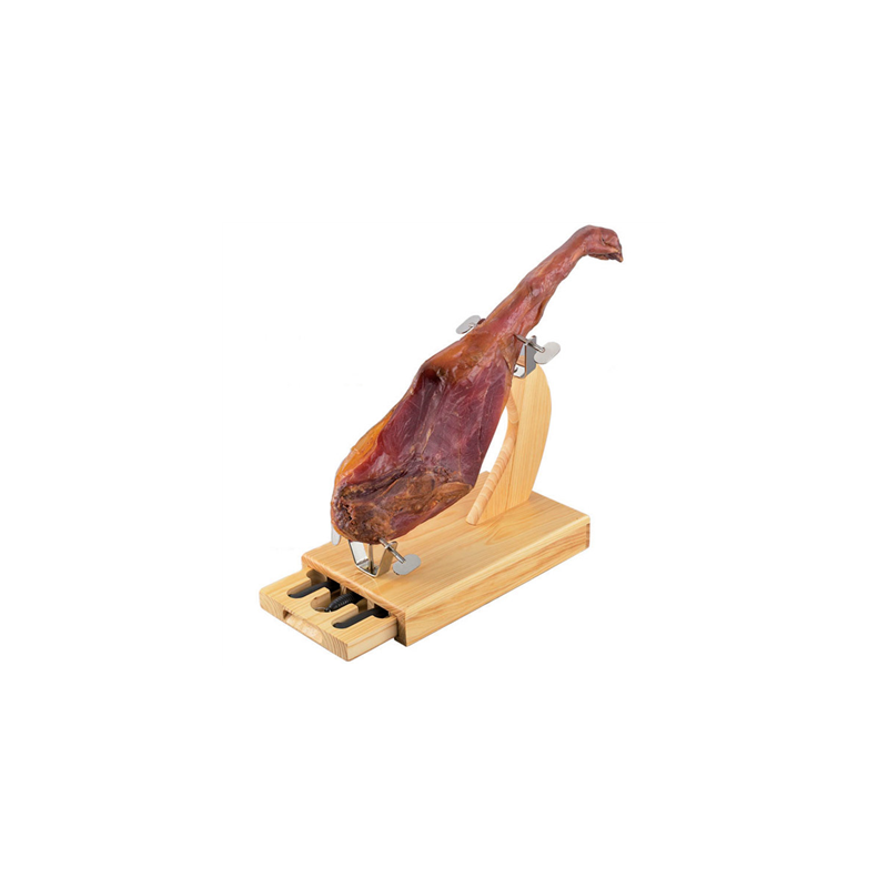 PORTE-JAMBON AVEC TIROIRS ET COUTEAUX  45x25x37 CM NATUREL BOIS (1 UNITÉ)