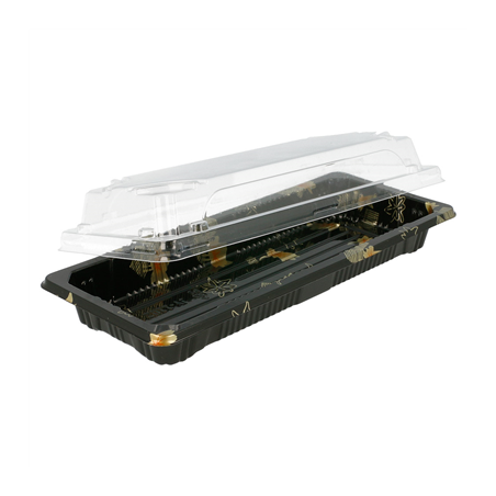 RÉCIPIENTS + COUVERCLES POUR "SUSHI"  22,2x9,5x4,5 CM NOIR PS (600 UNITÉ)