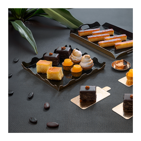 CARTONS PÂTISSERIE DEUX FACES  750 G/M2 21x21+1/2 CM OR/NOIR CARTON (50 UNITÉ)