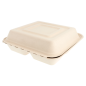 COQUILLES "L" 3 COMPART. 'BIONIC'  25x25x7,5 CM NATUREL BAGASSE (250 UNITÉ)
