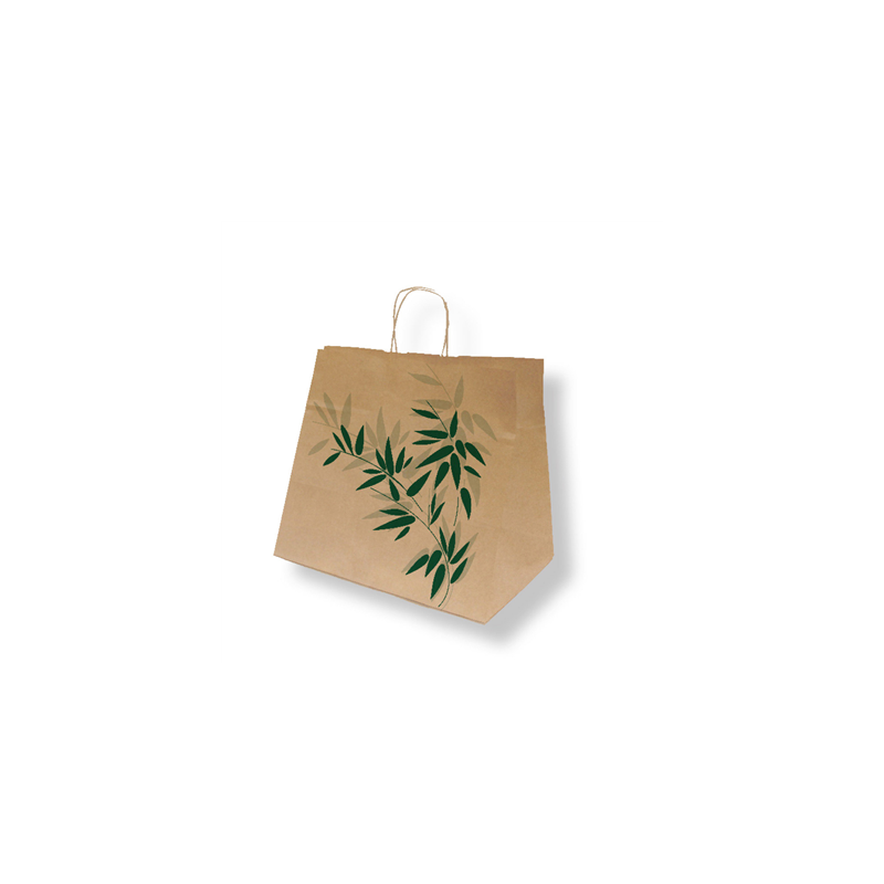 SACS SOS AVEC ANSES "TRAITEUR" 'FEEL GREEN' 90 G/M2 32+21x28,5 CM NATUREL KRAFT (250 UNITÉ)