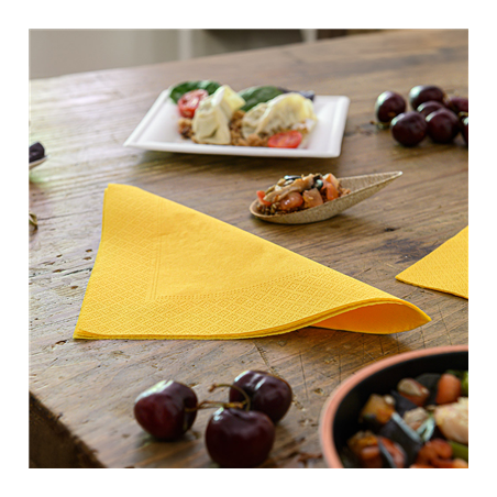 SERVIETTES ECOLABEL 2 PLIS  18 G/M2 39x39 CM JAUNE SOLEIL OUATE (1600 UNITÉ)