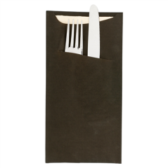 SACS COUVERTS + SERVIETTE 'JUST IN TIME' 80 + 10PE G/M2 11,2x22,5 CM NOIR KRAFT VERGÉ (400 UNITÉ)
