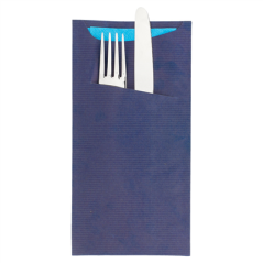 SACS COUVERTS + SERVIETTE 'JUST IN TIME' 80 + 10PE G/M2 11,2x22,5 CM BLEU KRAFT VERGÉ (400 UNITÉ)
