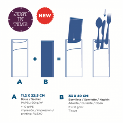 SACS COUVERTS + SERVIETTE 'JUST IN TIME' 80 + 10PE G/M2 11,2x22,5 CM BORDEAUX KRAFT VERGÉ (400 UNITÉ)