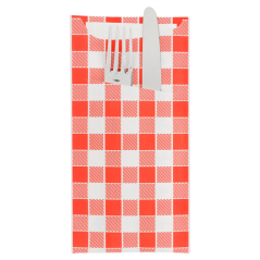 SACS COUVERTS + SERVIETTE 'JUST IN TIME - VICHY' 90 + 10PE G/M2 11,2x22,5 CM BLANC CELLULOSE (400 UNITÉ)