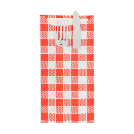 SACS COUVERTS + SERVIETTE 'JUST IN TIME - VICHY' 90 + 10PE G/M2 11,2x22,5 CM BLANC CELLULOSE (400 UNITÉ)