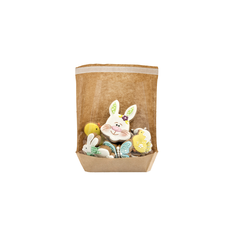 RÉCIPIENTS AVEC BASE ET FENÊTRE AUTO FERMETURE 'TURTLE PACK' 50 G/M2 + 15 PP 20+3,5x21/18,5 CM NATUREL KRAFT (100 UNITÉ)