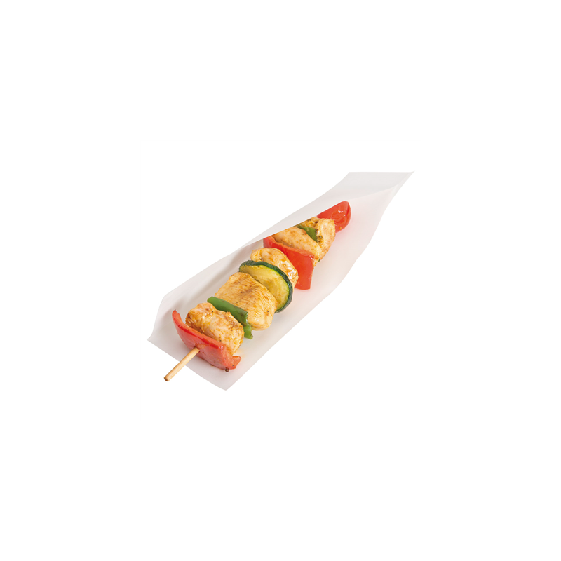 SACHETS OUVERTS BROCHETTES, HOT DOGS 'OPEN PACK' 50 G/M2 + 20 LDPE 22x7,6 CM BLANC KRAFT (100 UNITÉ)