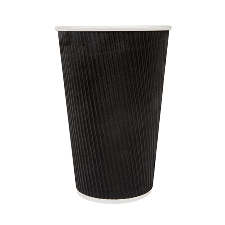 GOBELETS BOISSONS CHAUDES DOUBLE PAROI ONDULÉ 480 ML 300 + 250 + 18 PE G/M2 Ø9/6x13,2 CM NOIR CARTON (500 UNITÉ)