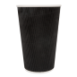 GOBELETS BOISSONS CHAUDES DOUBLE PAROI ONDULÉ 480 ML 300 + 250 + 18 PE G/M2 Ø9/6x13,2 CM NOIR CARTON (500 UNITÉ)