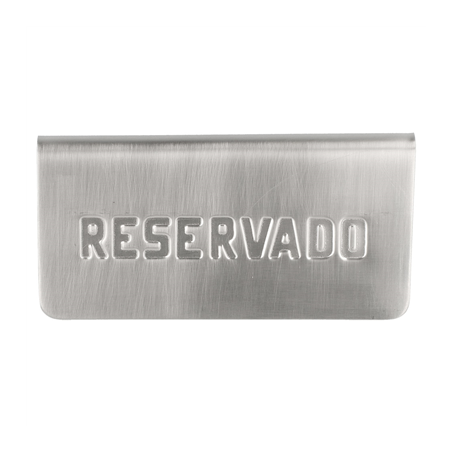 PLAQUE DE TABLE "RESERVADO"  12x5,4x5,9 CM ARGENTE INOX (1 UNITÉ)
