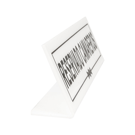 PLAQUE "RESERVADO CAMAREROS"  26x5+5 CM BLANC METACRYLATE (1 UNITÉ)