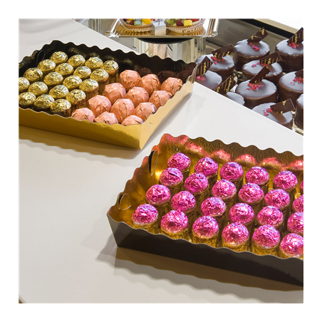 BARQUETTES PÂTISSERIE DEUX FACES  380 G/M2 22x14x3,5 CM OR/NOIR CARTON (250 UNITÉ)