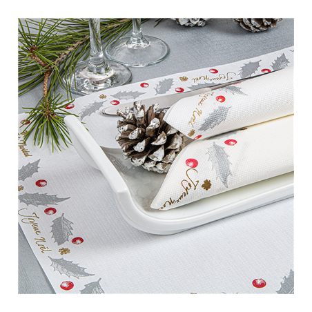 SERVIETTES "DOUBLE POINT" 'NOËL' 18 G/M2 33x33 CM BLANC OUATE (1200 UNITÉ)