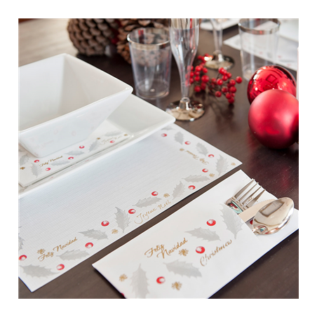 SACHET POUR COUVERTS + SERV.BLANCHE 'NOËL' 90 G/M2 33 x 40 CM BLANC CELLULOSE (250 UNITÉ)