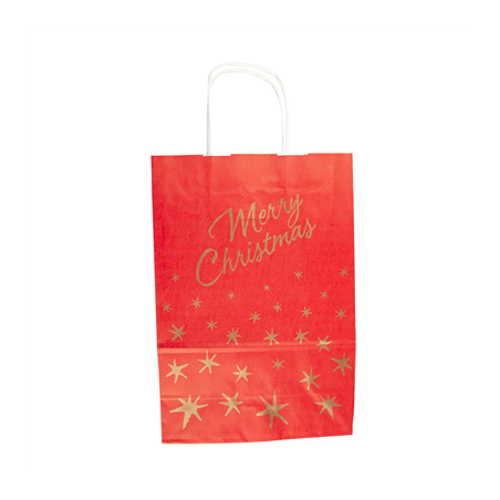 SACS SOS AVEC ANSES 'MERRY CHRISTMAS' 80 G/M2 26+14x32 CM ROUGE CELLULOSE (250 UNITÉ)