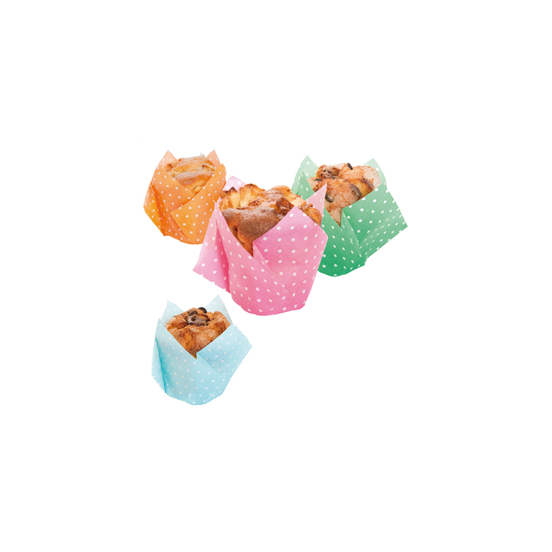 MUFFIN CUPS 'TULIP - POLKA' 50 G/M2 17,5x17,5 CM ASSORTI CELLULOSE (900 UNITÉ)